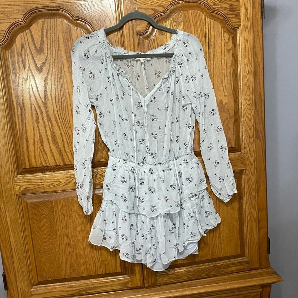 LoveShackFancy Popover 100% Silk Floral Charm Mini Dress Women Sz M Cottagecore